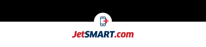 JetSMART.com logo with smartphone and red airplane icon on white banner and black top stripe