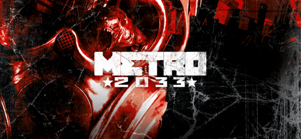 Metro 2033 logo over a red‑black post‑apocalyptic scene showing a gas‑masked survivor and demolished city skyline