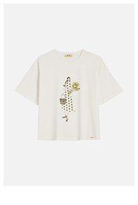 Kremowy T-shirt damski z nadrukiem