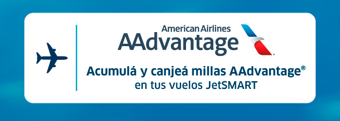 American Airlines AAdvantage logo with text: earn and redeem AAdvantage miles on your JetSMART flights