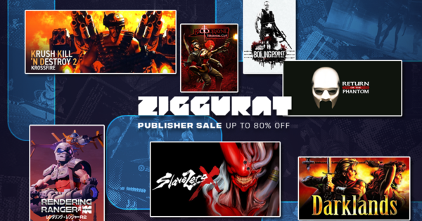 Ziggurat publisher sale banner: montage of video game cover art, Ziggurat logo and 'Publisher Sale up to 80% off' text