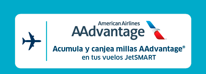 American Airlines AAdvantage logo with text: Accumulate and redeem AAdvantage miles on JetSMART flights
