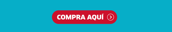 Red "Buy here" call-to-action button with right arrow on turquoise background