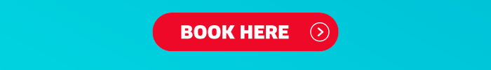 Red 'Book Here' call-to-action button with right-pointing arrow on turquoise background