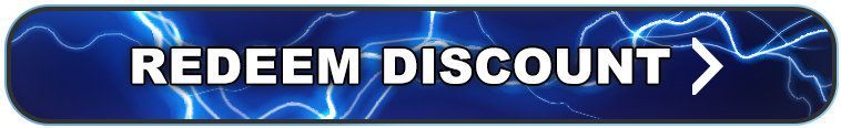 Call-to-action button reading 'REDEEM DISCOUNT' with right arrow on an electric blue lightning background