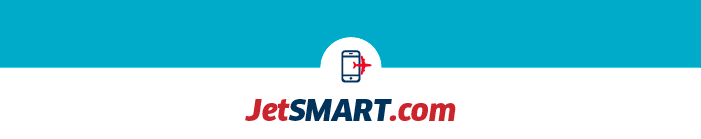 JetSMART.com logo, blue and red text with smartphone-and-plane icon on teal and white background