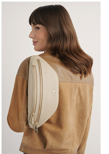 Sk&oacute;rzana beżowa nerka damska