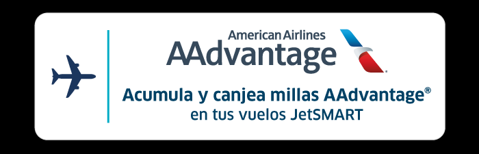 American Airlines AAdvantage logo with text: earn and redeem AAdvantage miles on your JetSMART flights