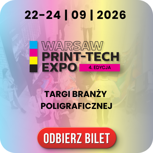 Poster for Warsaw Print-Tech Expo, 22–24 Sep 2026, printing industry trade fair; prominent 'Get ticket' button