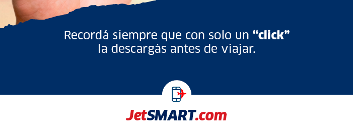 JetSMART banner reminding passengers to download their mobile boarding pass with one click before travelling, company logo
