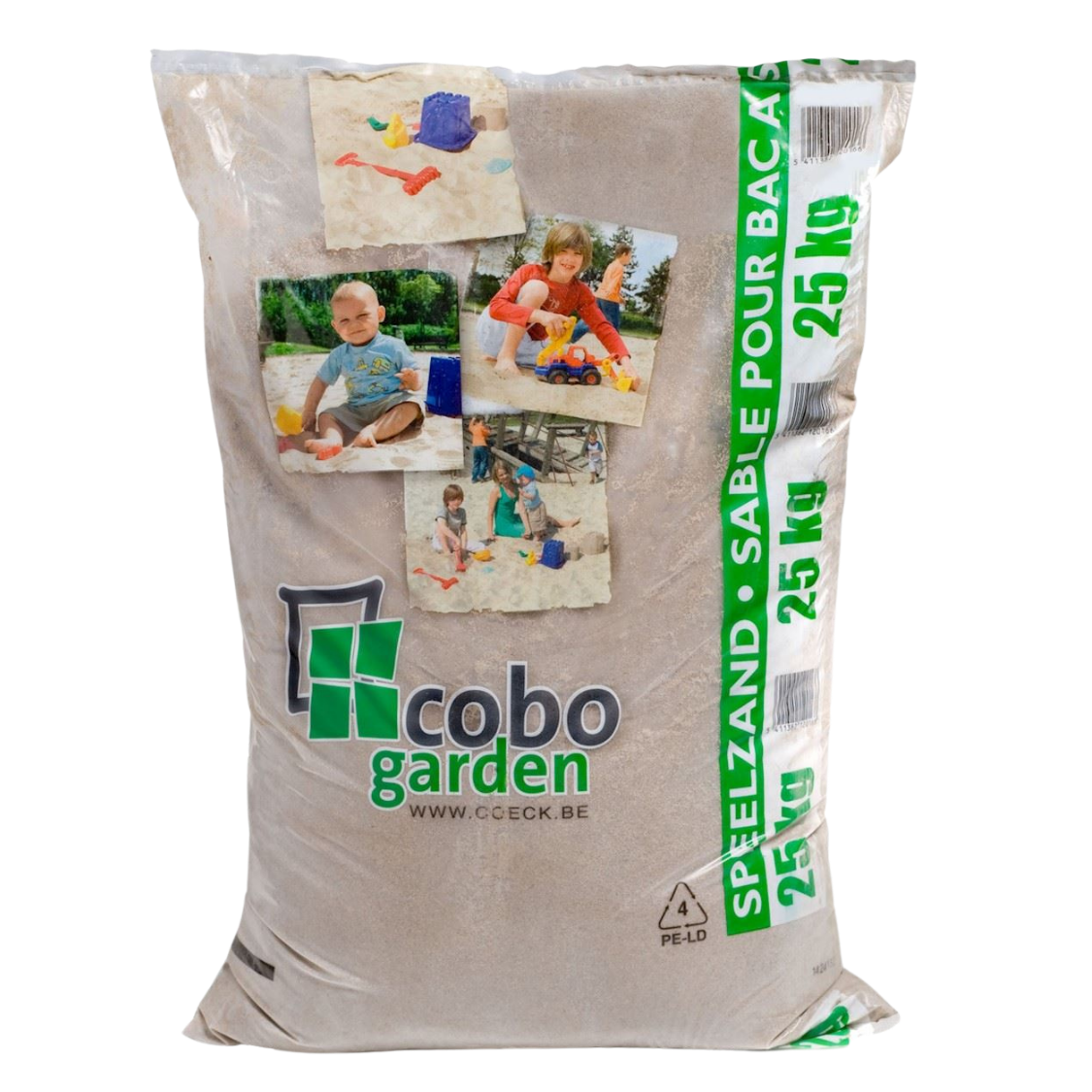Cobo Garden 25 kg bag of play sand for sandboxes and gardens, beige sand with children's photos on the packaging