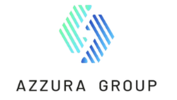 Azzura Group logo — blue and green geometric hexagon mark above the company name in sans-serif type