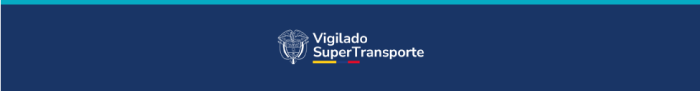 Vigilado SuperTransporte logo and emblem centred on navy blue banner with teal top border