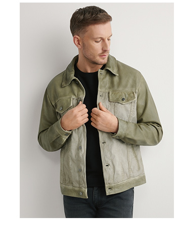 Sk&oacute;rzana oliwkowa kurtka męska