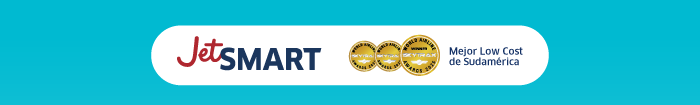 JetSMART logo with three award medals and text 'Best low-cost airline in South America'