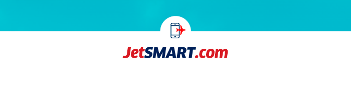 JetSMART.com logo showing a mobile phone with a red aeroplane icon on a teal and white background