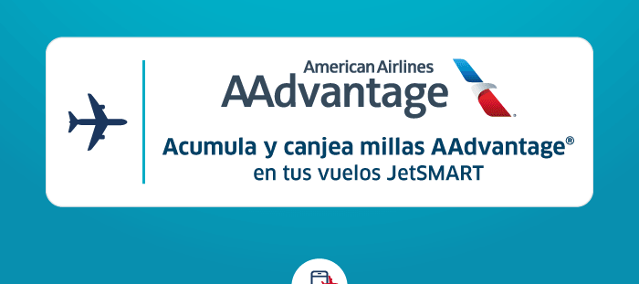 American Airlines AAdvantage logo with message: Accumulate and redeem AAdvantage miles on your JetSMART flights