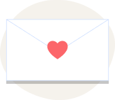 White envelope sealed with a red heart icon on a pale circular background