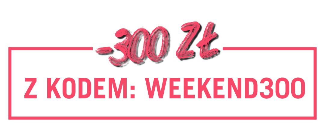 Promotional banner offering -300 zł discount with code WEEKEND300