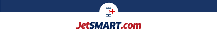 JetSMART.com logo featuring a mobile phone with a red airplane icon on a navy header