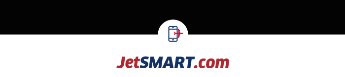 JetSMART.com logo with stylised mobile phone and red airplane icon on black and white background