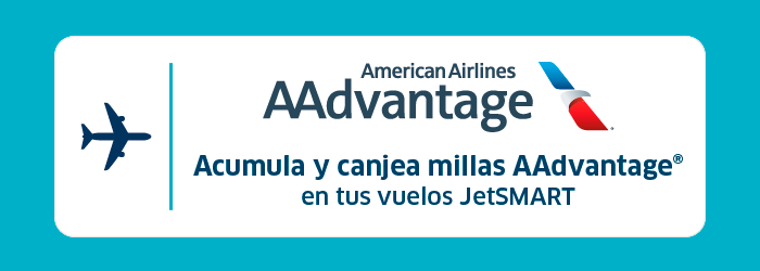 American Airlines AAdvantage logo with text: earn and redeem AAdvantage miles on JetSMART flights