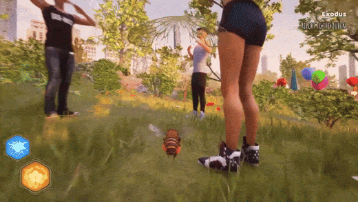 Collage of nine video-game screenshots: outdoor characters with a small robot, top-down hex map with structures, dark tunnel scenes and pixelated maze layouts