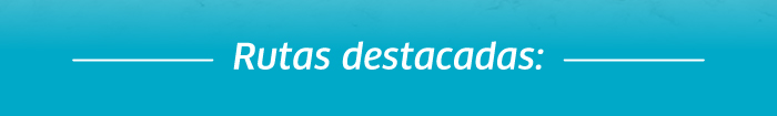 Turquoise banner with decorative lines and the phrase "Featured routes:" in white, bold, italic text