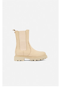 Beżowe sk&oacute;rzane sztyblety damskie