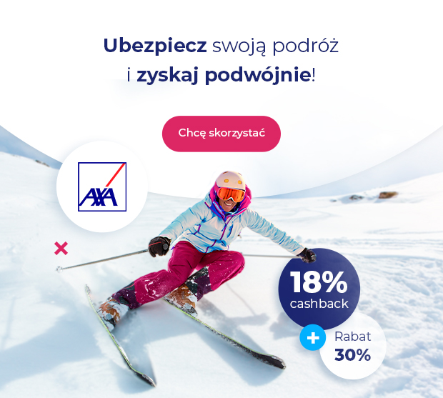 Ubezpieczenie podróżne AXA z 30% rabatu i 18% cashbacku