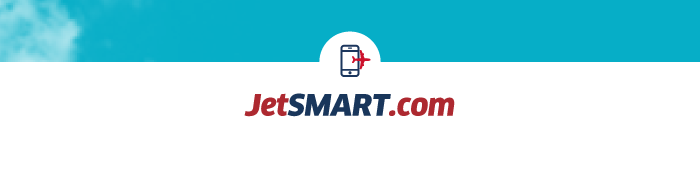 JetSMART.com logo: red and blue text with a smartphone-and-plane icon on turquoise and white background