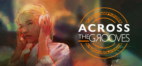 Stylised illustration of a woman wearing headphones listening to music beside the 'Across the Grooves' circular logo